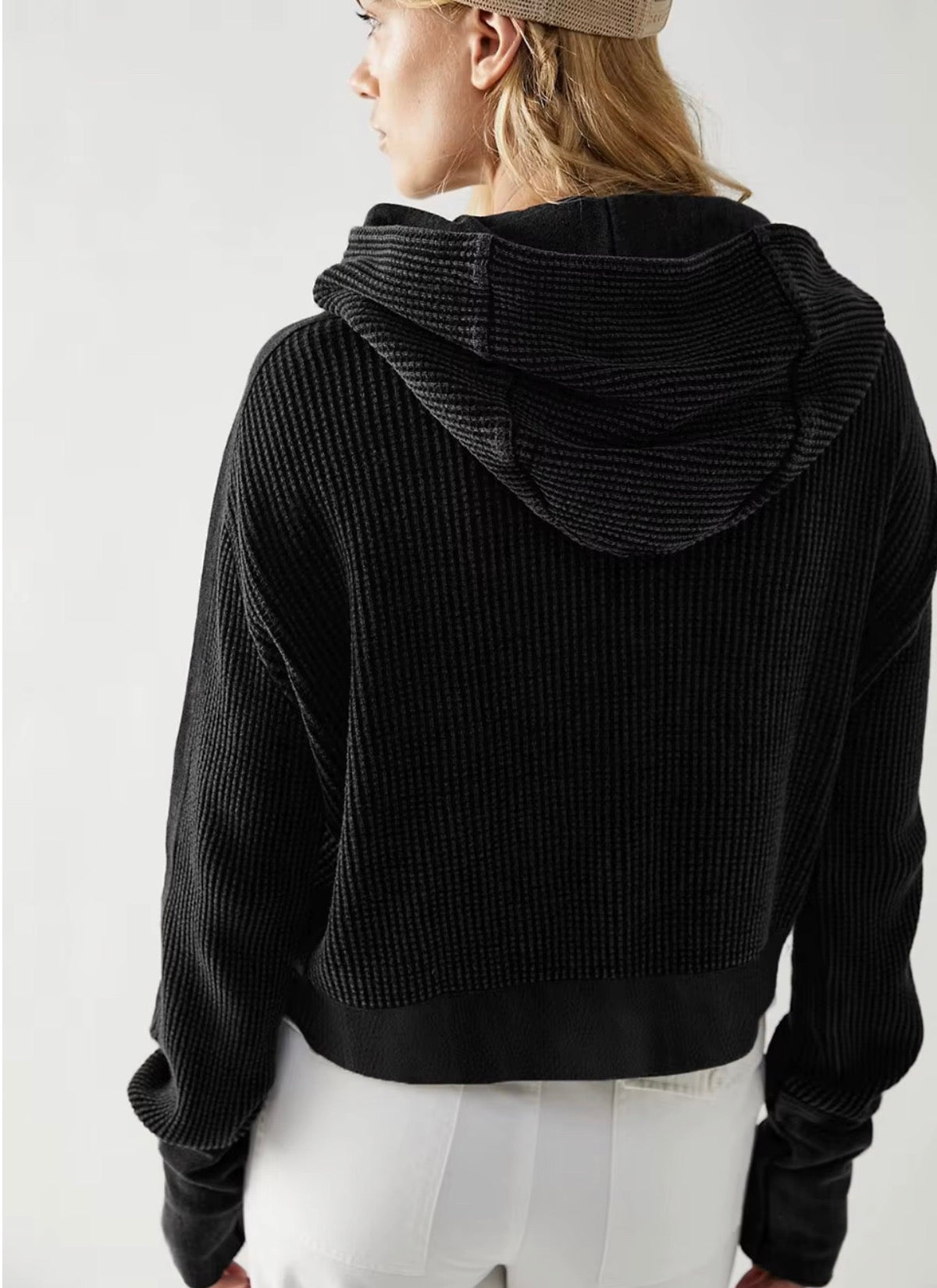 Waffle Knit Hooded Cardigan