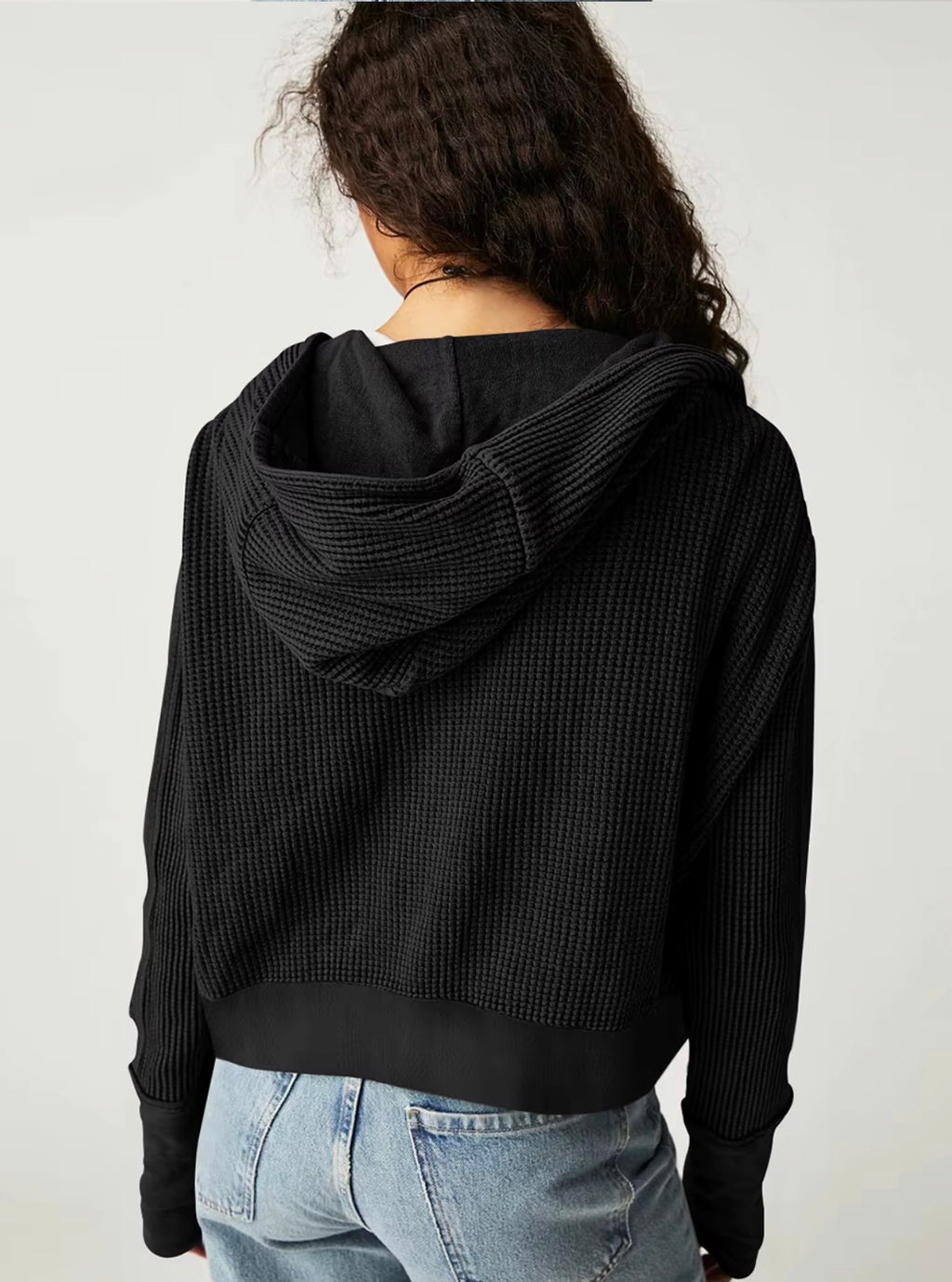 Waffle Knit Hooded Cardigan