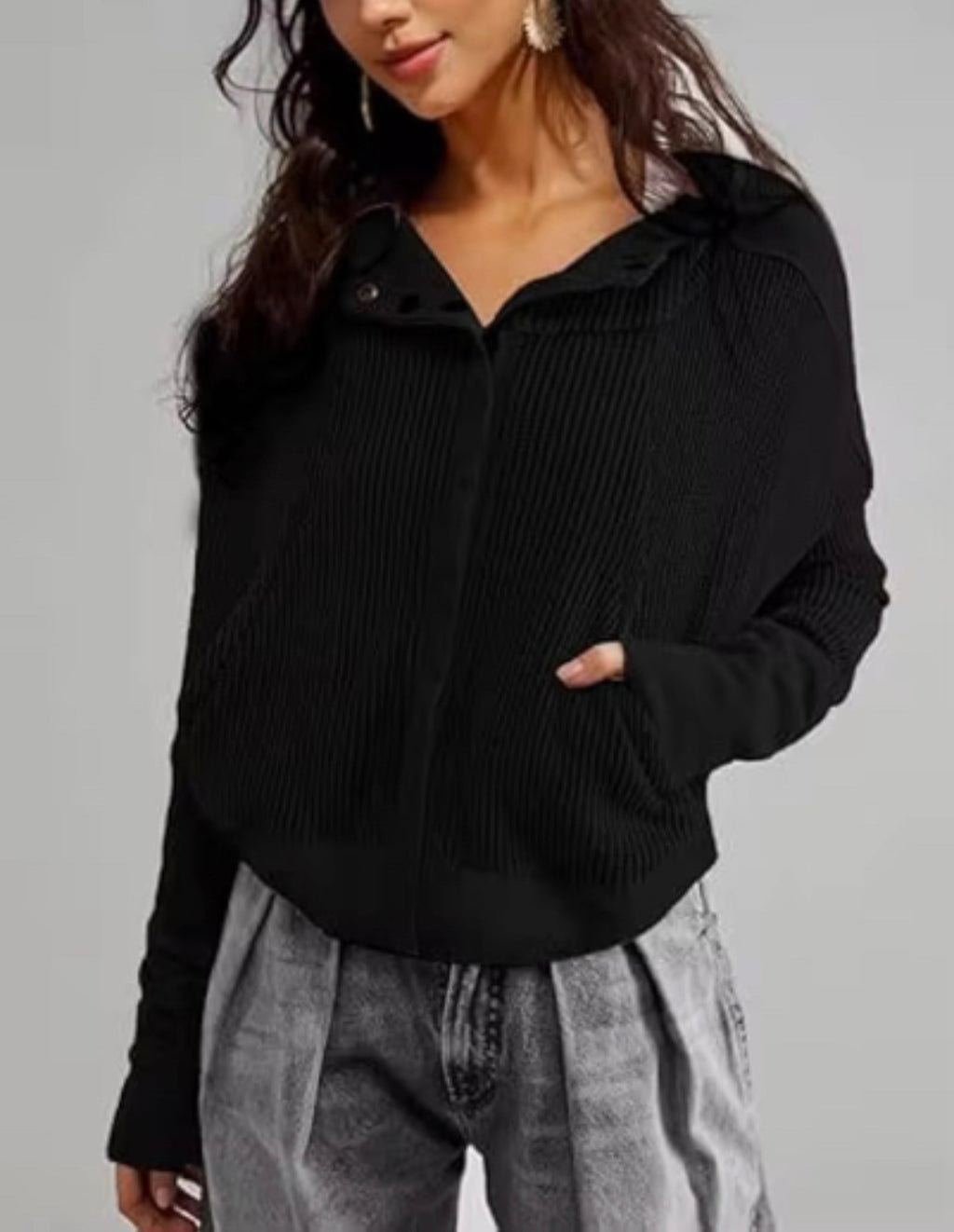 Waffle Knit Hooded Cardigan