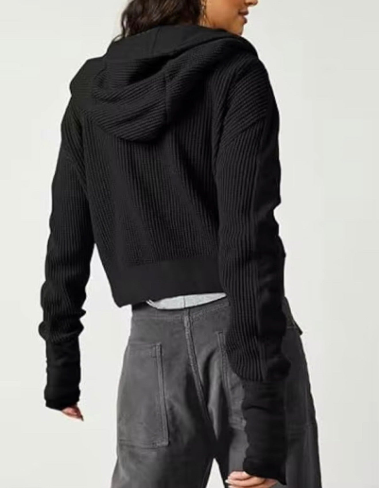 Waffle Knit Hooded Cardigan