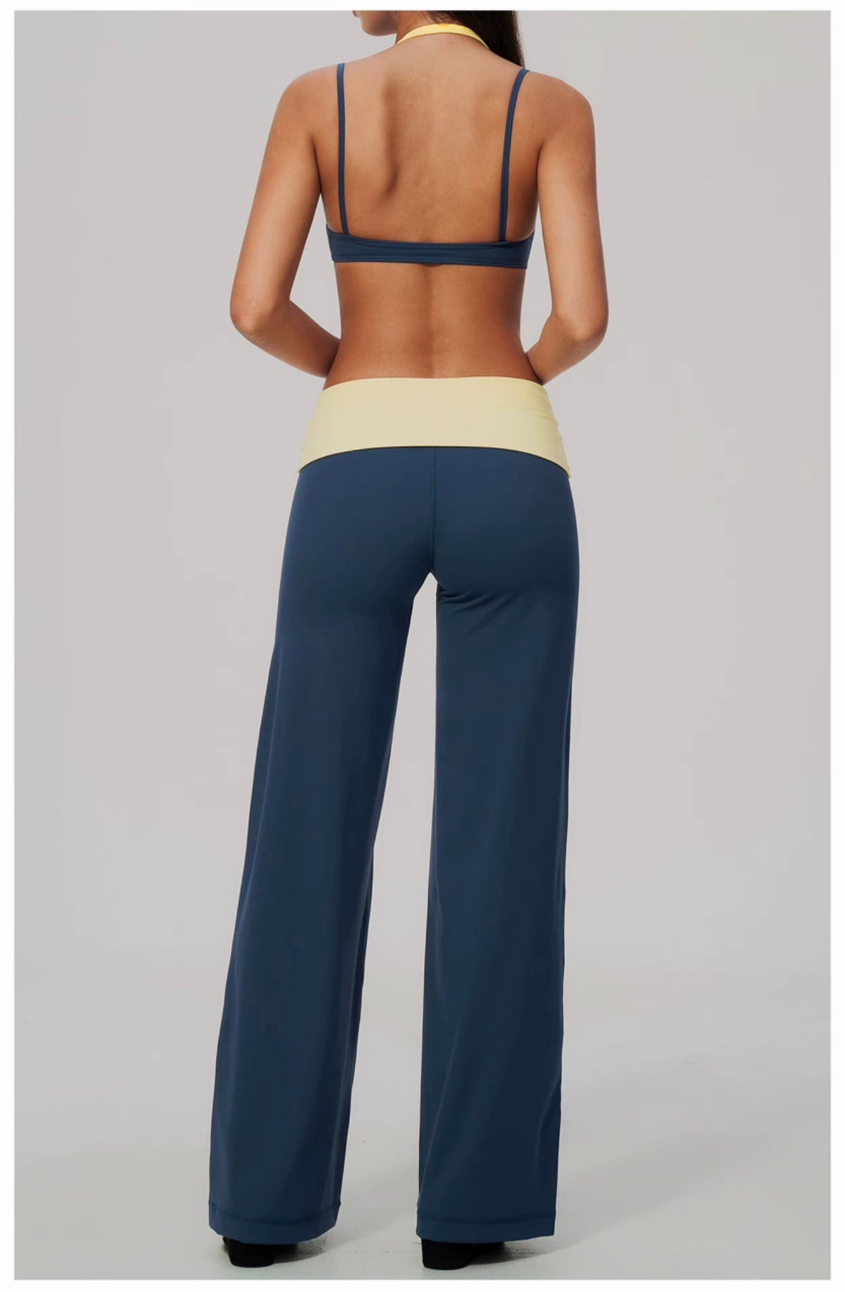 Contrast Fold Over Wide-Leg Pants