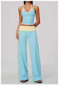 Contrast Fold Over Wide-Leg Pants