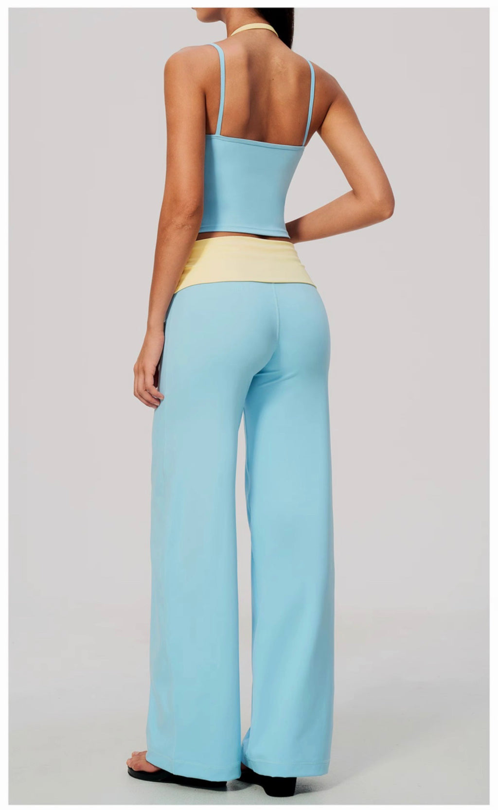 Contrast Fold Over Wide-Leg Pants