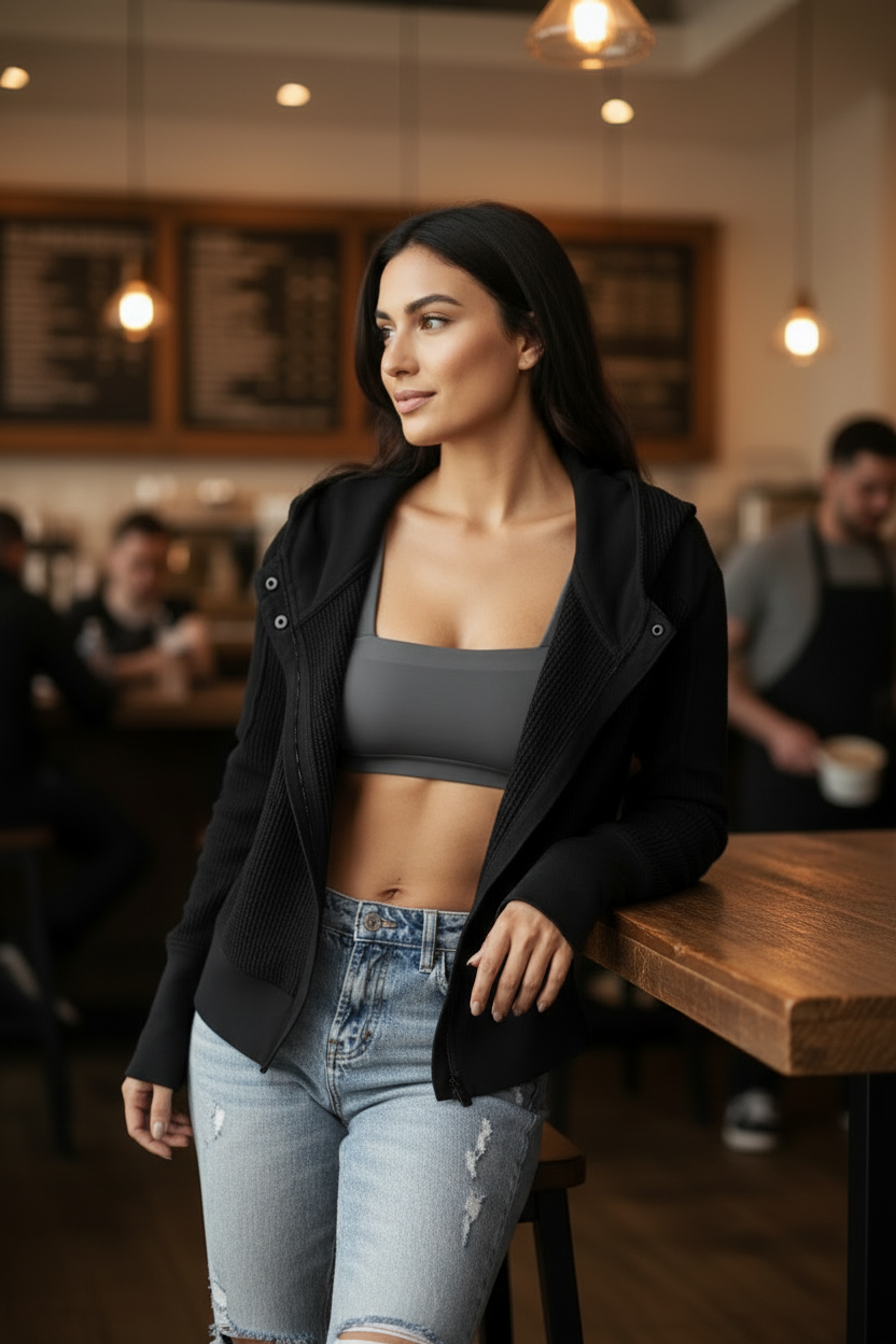 Black Waffle Cardigan - Coffee Shop Counter