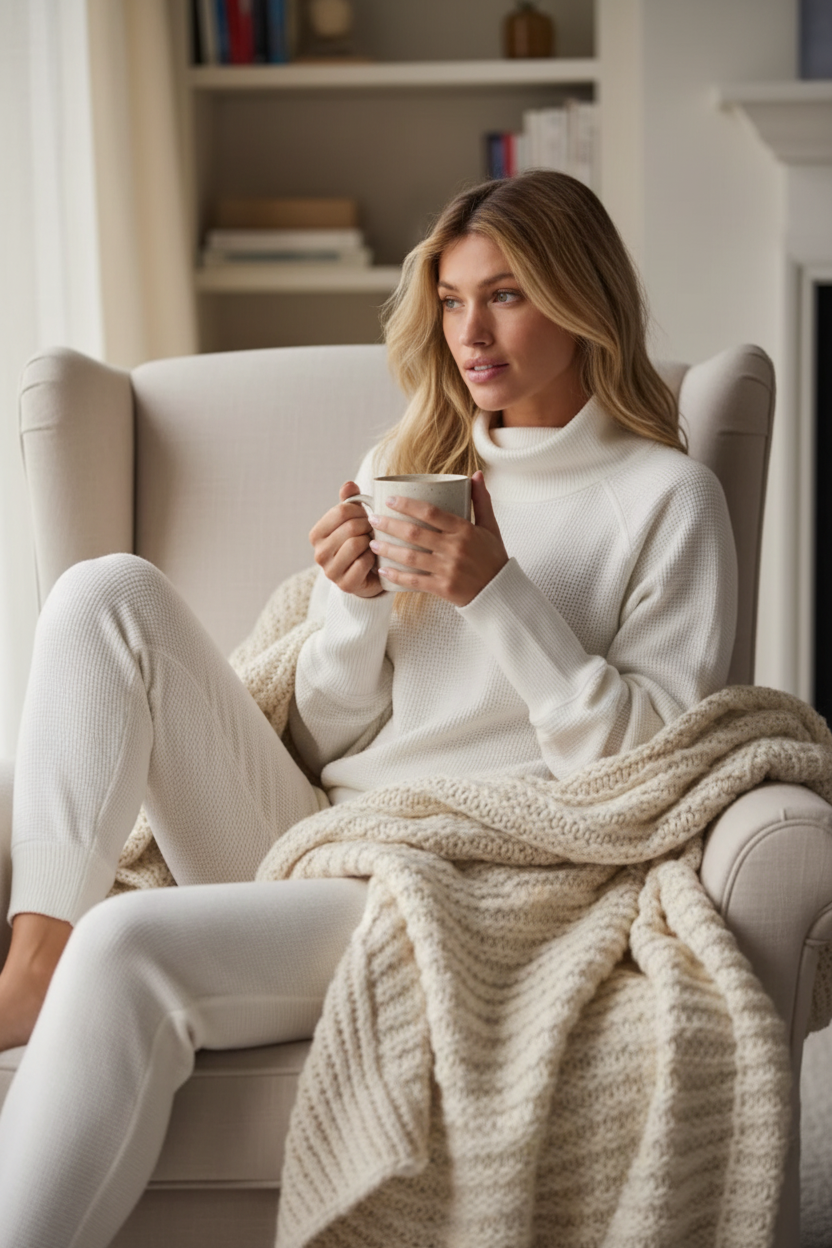 Cream Waffle Sweater Set - Cozy Home