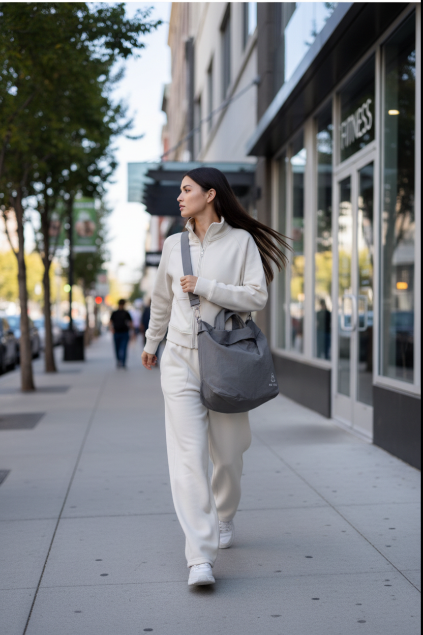 Grey Tote Bag - Walking to Gym