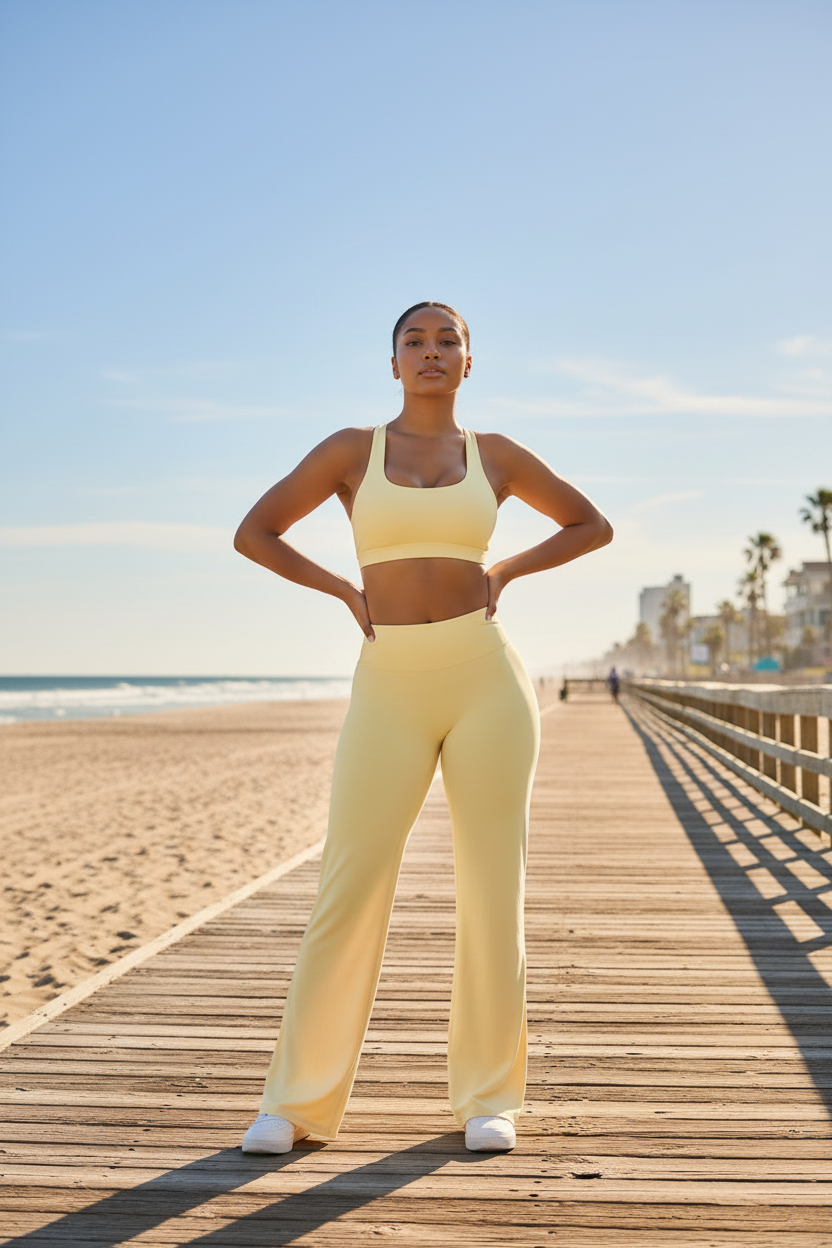 Yellow Flare Pants Set - Beach